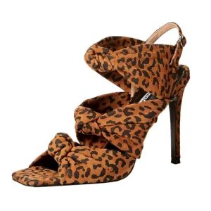 New Charles David Vinnie Suede Leopard-Print Slingback Sandal Heels