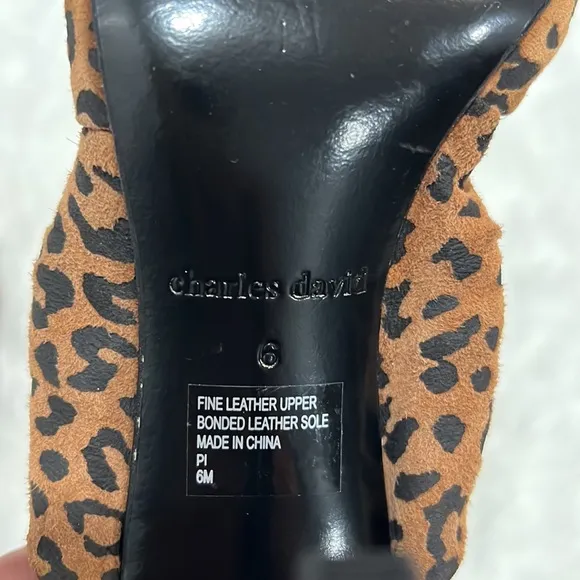 New Charles David Vinnie Suede Leopard-Print Slingback Sandal Heels