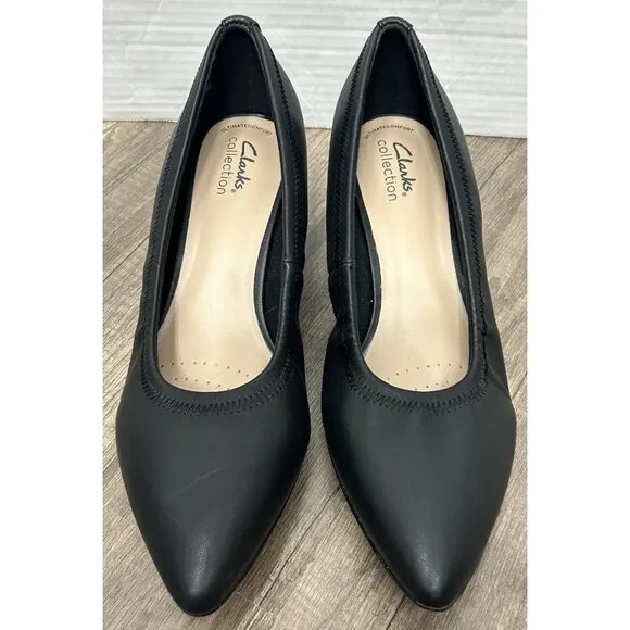 NEW Clarks Collection Shondrah Rae Leather Pumps Heels Women’s 9 Black Classic