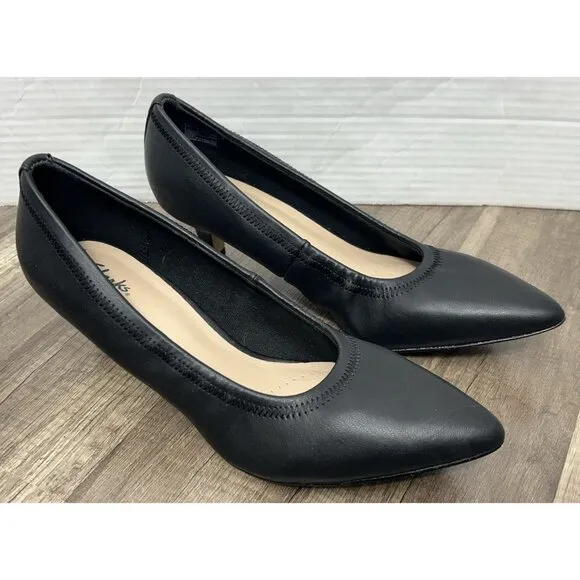 NEW Clarks Collection Shondrah Rae Leather Pumps Heels Women’s 9 Black Classic