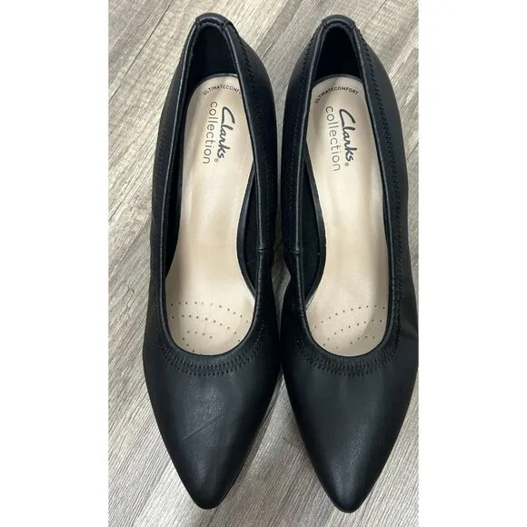 NEW Clarks Collection Shondrah Rae Leather Pumps Heels Women’s 9 Black Classic