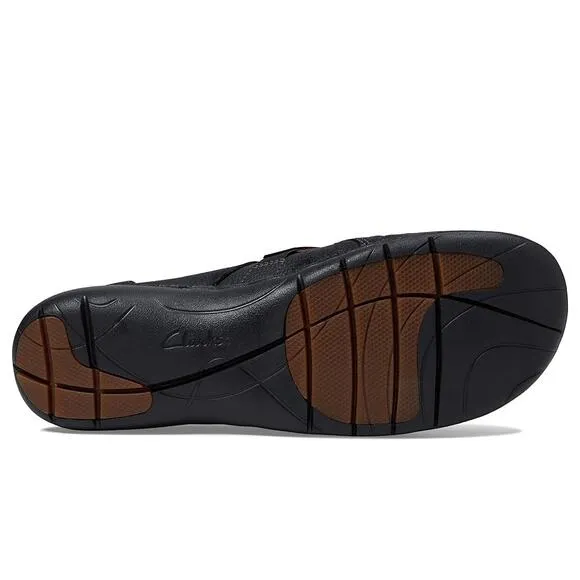 New Clarks UnisexUn Loop Ease Sneaker, Black Leat-Size 9W US
