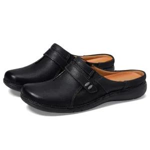 New Clarks UnisexUn Loop Ease Sneaker, Black Leat-Size 9W US