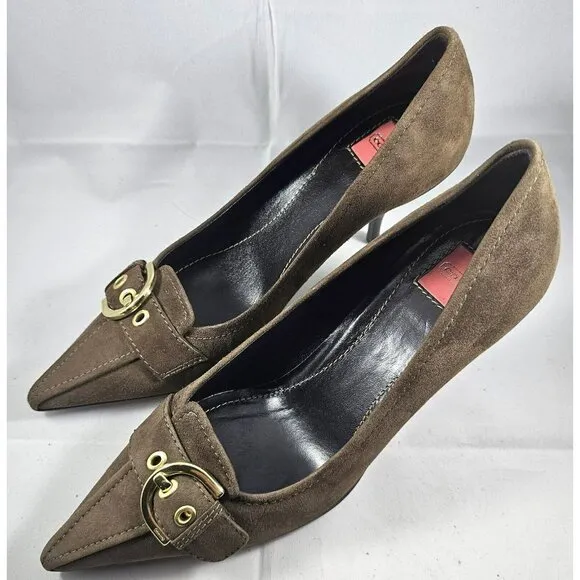 NEW COACH Brown  Flint,Sarrah Kidsuede, Pointed Toe Gold Buckle  ITALY  Size 7