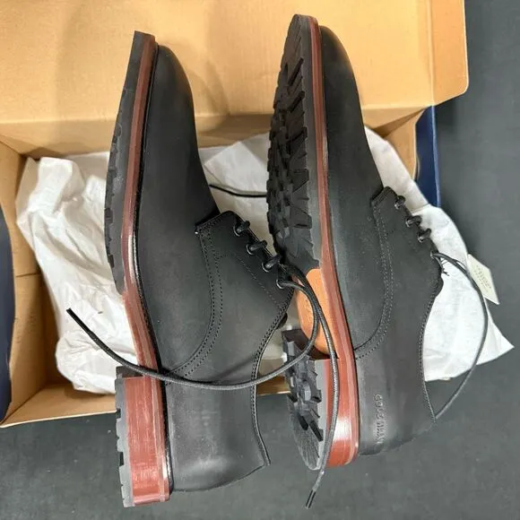New Cole Haan Hann Black Berkshire Lug Plain Toe Oxfords 9.5