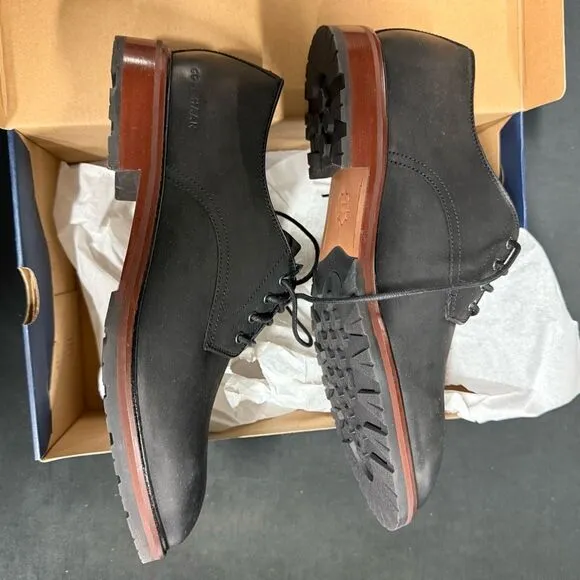 New Cole Haan Hann Black Berkshire Lug Plain Toe Oxfords 9.5
