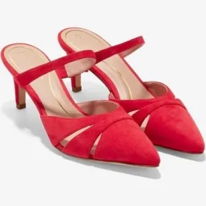 New! Cole Haan Leather Suede Vandam Dress Mules Red Pointed Stiletto Heels