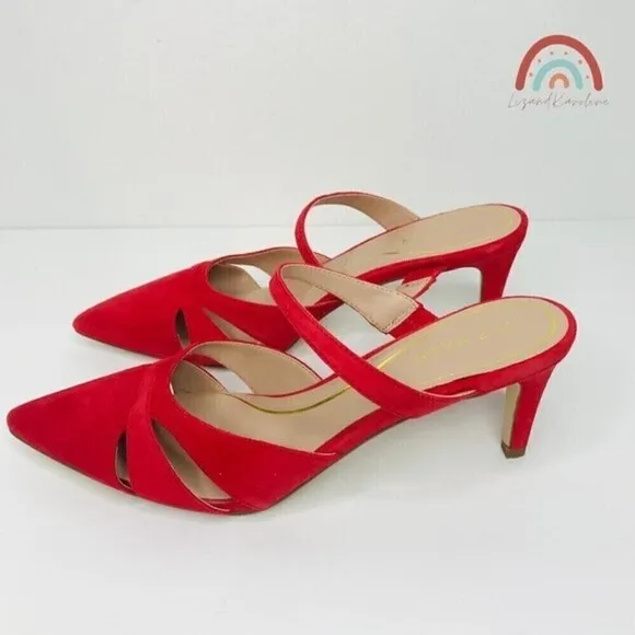 New! Cole Haan Leather Suede Vandam Dress Mules Red Pointed Stiletto Heels