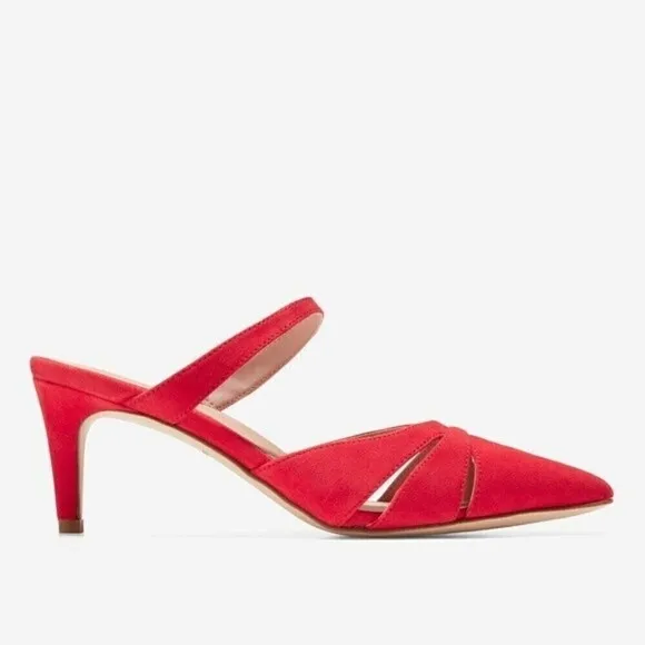 New! Cole Haan Leather Suede Vandam Dress Mules Red Pointed Stiletto Heels
