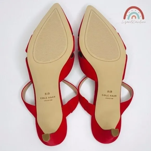 New! Cole Haan Leather Suede Vandam Dress Mules Red Pointed Stiletto Heels