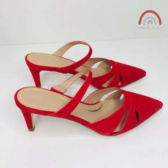 New! Cole Haan Leather Suede Vandam Dress Mules Red Pointed Stiletto Heels