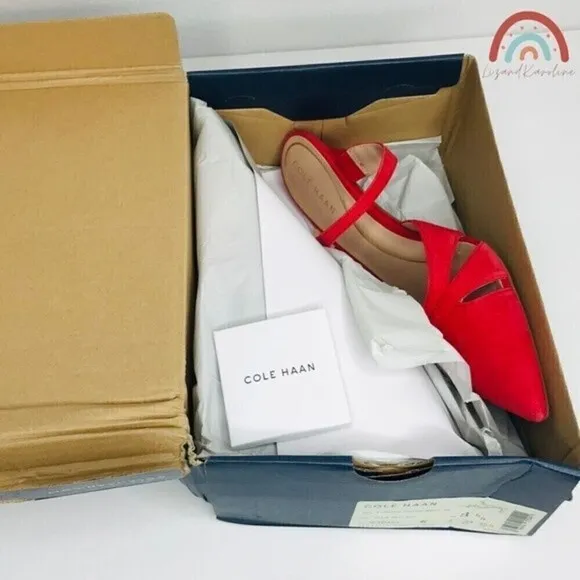 New! Cole Haan Leather Suede Vandam Dress Mules Red Pointed Stiletto Heels