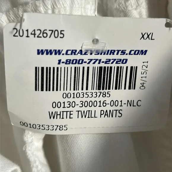 New Crazy Shirts Men’s Casual White Twill Cotton Everyday Pant