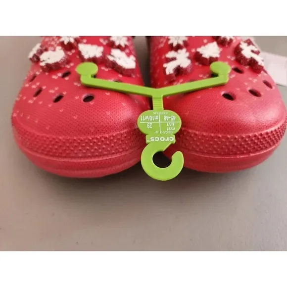 New Crocs Unisex-Adult Classic Lined Holiday Charm Clogs US M11 Red