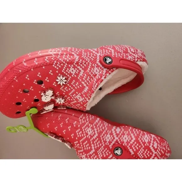 New Crocs Unisex-Adult Classic Lined Holiday Charm Clogs US M11 Red