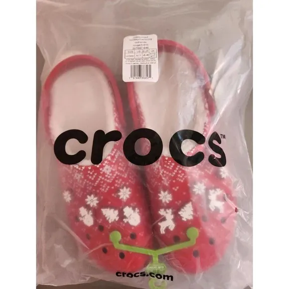 New Crocs Unisex-Adult Classic Lined Holiday Charm Clogs US M11 Red