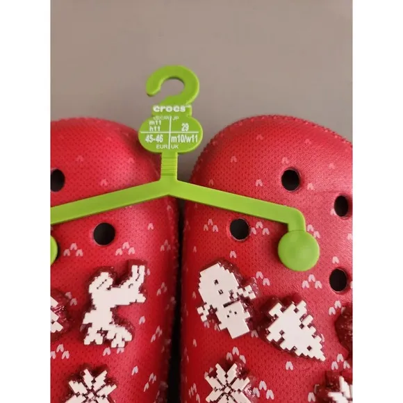 New Crocs Unisex-Adult Classic Lined Holiday Charm Clogs US M11 Red