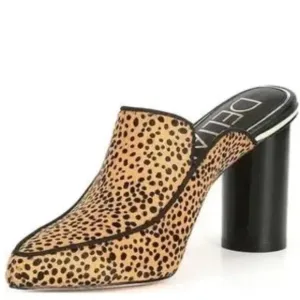 NEW DELTAN Leopard Print Fur Heel Mules Slides women size 6.5