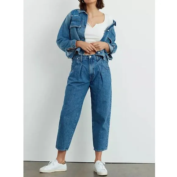 New ~ EDWIN ~ FREE PEOPLE Blake Ultra High-Rise Pleated Slim Jeans Size 28