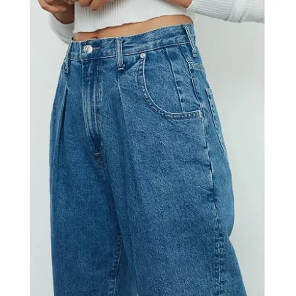 New ~ EDWIN ~ FREE PEOPLE Blake Ultra High-Rise Pleated Slim Jeans Size 28