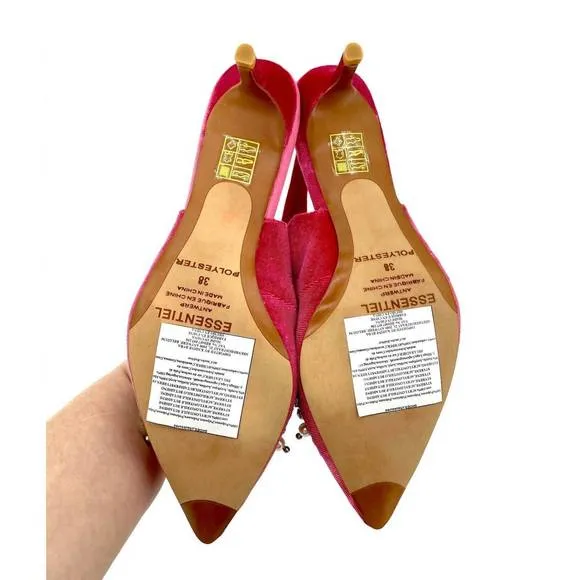 NEW ESSENTIEL ANTWERP velvet crystals pearls pointed toe kitten pumps in pink