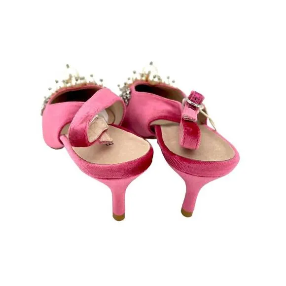 NEW ESSENTIEL ANTWERP velvet crystals pearls pointed toe kitten pumps in pink