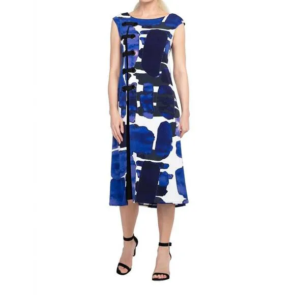 NEW EVA VARRO cap shoulder side grommet dress in bonney