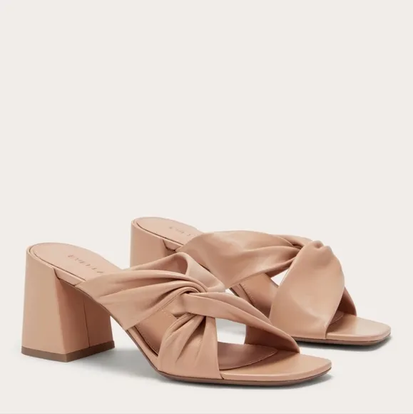 NEW Everlane The Day Twist Heel Tan Block Heel Mules with Knot Detail