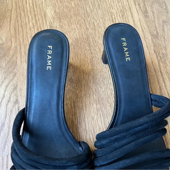 NEW FRAME Le Tonga Leather Mules In Black Suede Sz 37