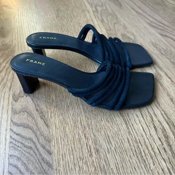 NEW FRAME Le Tonga Leather Mules In Black Suede Sz 37