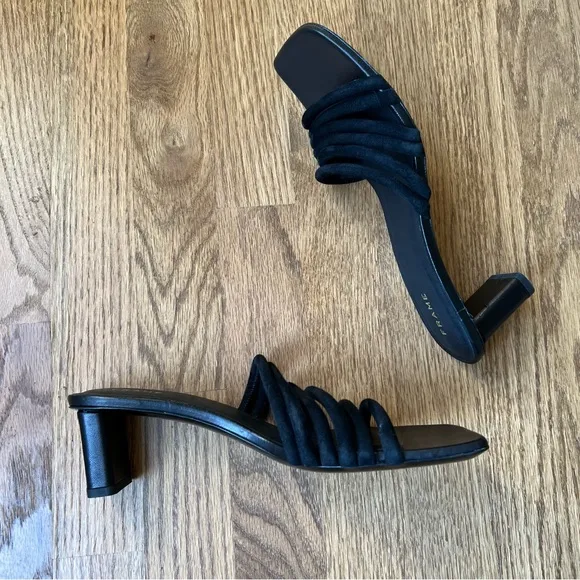NEW FRAME Le Tonga Leather Mules In Black Suede Sz 37
