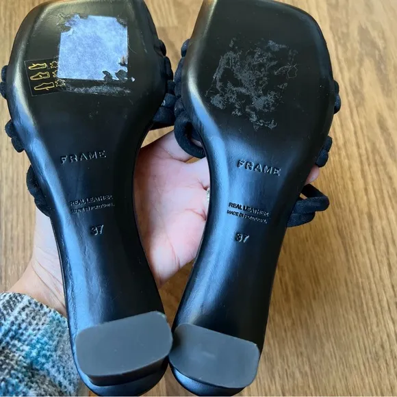 NEW FRAME Le Tonga Leather Mules In Black Suede Sz 37