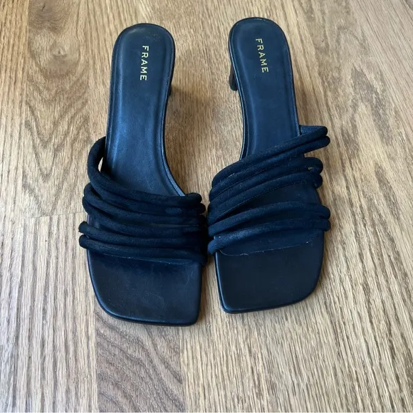 NEW FRAME Le Tonga Leather Mules In Black Suede Sz 37
