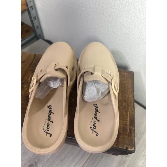 NEW Free People Clog Lightweight Buckle Karlie Slip on Boho Casual Lounge Tan