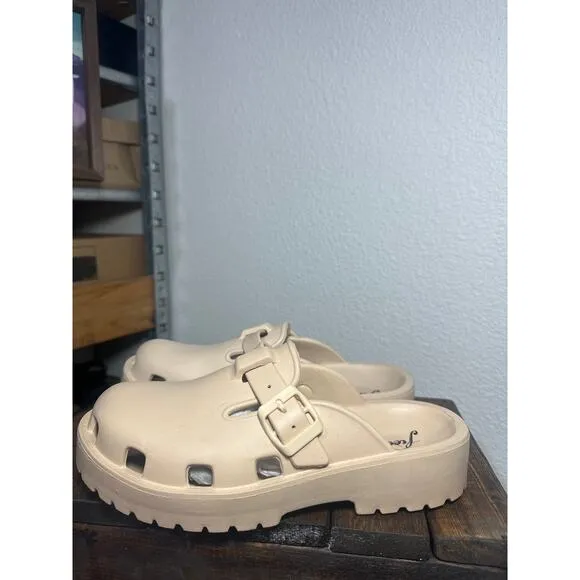 NEW Free People Clog Lightweight Buckle Karlie Slip on Boho Casual Lounge Tan