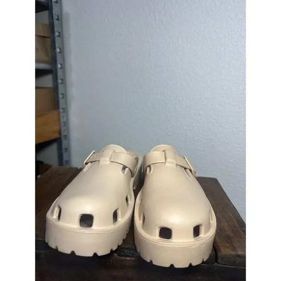 NEW Free People Clog Lightweight Buckle Karlie Slip on Boho Casual Lounge Tan