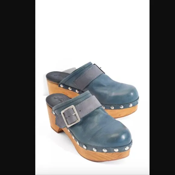New Free People Culver City Clogs Size 6 Leather MSRP: $168 Blue