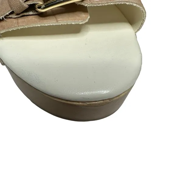 NEW Free People Fiona Embossed Croc Leather/Wood Clog Buckle Sandals 39