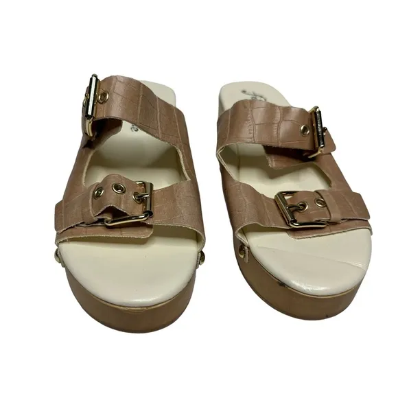 NEW Free People Fiona Embossed Croc Leather/Wood Clog Buckle Sandals 39