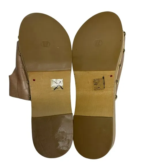 NEW Free People Fiona Embossed Croc Leather/Wood Clog Buckle Sandals 39