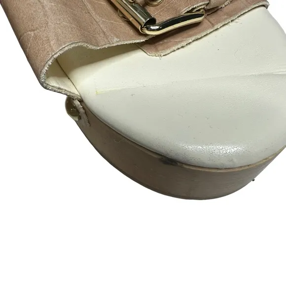 NEW Free People Fiona Embossed Croc Leather/Wood Clog Buckle Sandals 39