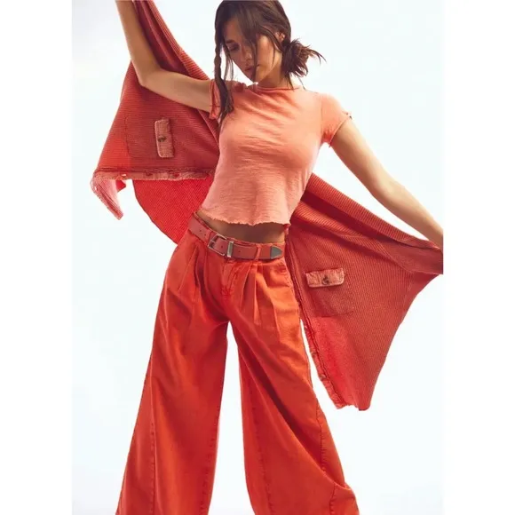 New Free People We The Free Equinox Denim Trousers in Coral Fusion