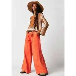 New Free People We The Free Equinox Denim Trousers in Coral Fusion