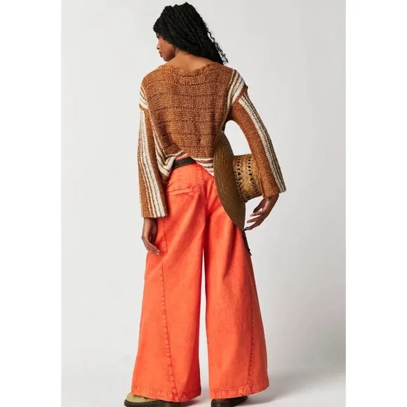 New Free People We The Free Equinox Denim Trousers in Coral Fusion