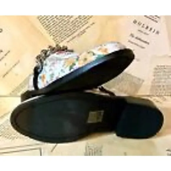 NEW-FreePeople Vida Mules Loafer Slip On Floral Leather Silver Chain 7.5 Ret$108