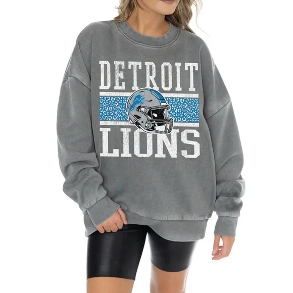 New Gameday Couture Gray Vintage Wash Oversized Crewneck Fleece Pullover