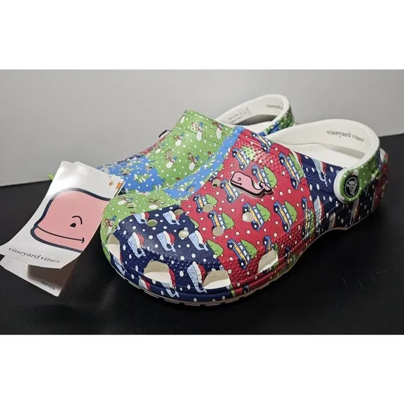 New Holiday VINEYARD VINES Crocs Classic Clog kid Size J4  Christmas Shoes