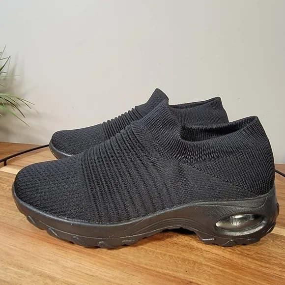 NEW Hyper Black Comfy Memory Foam Slip On Sneakers Size 9