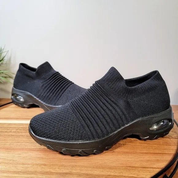 NEW Hyper Black Comfy Memory Foam Slip On Sneakers Size 9