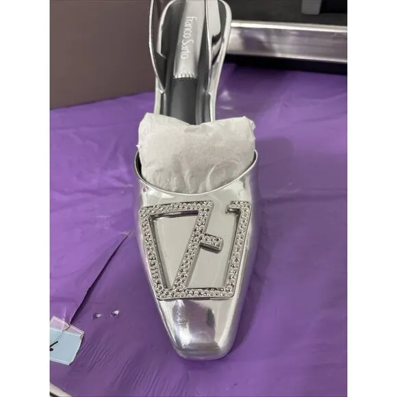 New In Box Franco Sarto Leigha Slingback Heel Sz 7 Silver Stunning Event
